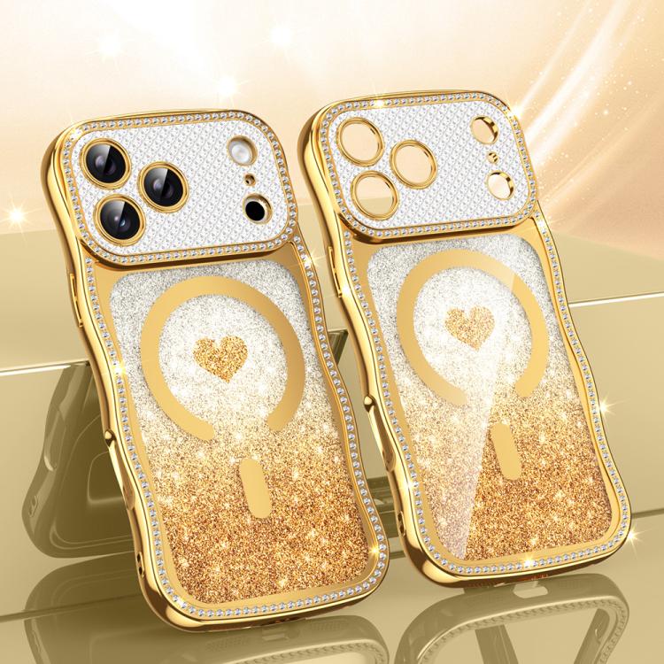 เคสโทรศัพท์ TPU ประกอบกรอบลายคลื่นดาวเพชรเคลือบไฟฟ้าพร้อมกลิตเตอร์หัวใจแม่เหล็ก สำหรับ iPhone 17 Pro Max, สำหรับ iPhone 17 Pro, สำหรับ iPhone 17, สำหรับ iPhone 16 Pro Max, สำหรับ iPhone 16 Pro, สำหรับ iPhone 16