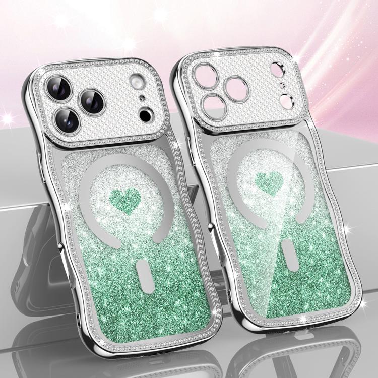 เคสโทรศัพท์ TPU ประกอบกรอบลายคลื่นดาวเพชรเคลือบไฟฟ้าพร้อมกลิตเตอร์หัวใจแม่เหล็ก สำหรับ iPhone 17 Pro Max, สำหรับ iPhone 17 Pro, สำหรับ iPhone 17, สำหรับ iPhone 16 Pro Max, สำหรับ iPhone 16 Pro, สำหรับ iPhone 16