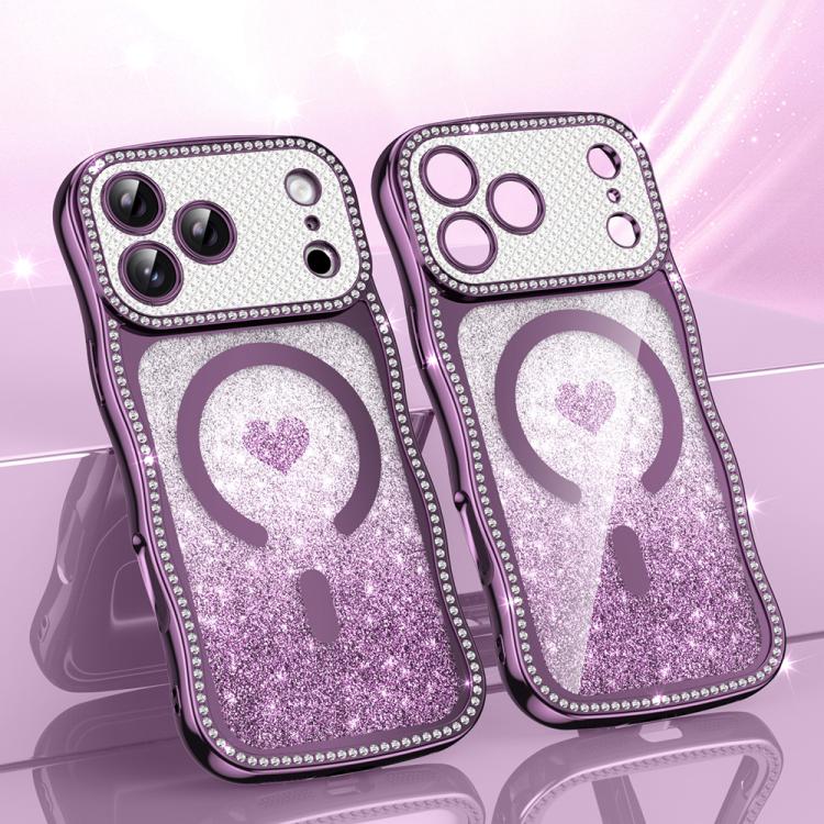 เคสโทรศัพท์ TPU ประกอบกรอบลายคลื่นดาวเพชรเคลือบไฟฟ้าพร้อมกลิตเตอร์หัวใจแม่เหล็ก สำหรับ iPhone 17 Pro Max, สำหรับ iPhone 17 Pro, สำหรับ iPhone 17, สำหรับ iPhone 16 Pro Max, สำหรับ iPhone 16 Pro, สำหรับ iPhone 16