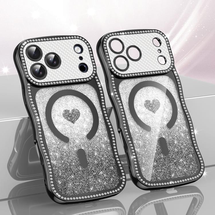 เคสโทรศัพท์ TPU ประกอบกรอบลายคลื่นดาวเพชรเคลือบไฟฟ้าพร้อมกลิตเตอร์หัวใจแม่เหล็ก สำหรับ iPhone 17 Pro Max, สำหรับ iPhone 17 Pro, สำหรับ iPhone 17, สำหรับ iPhone 16 Pro Max, สำหรับ iPhone 16 Pro, สำหรับ iPhone 16