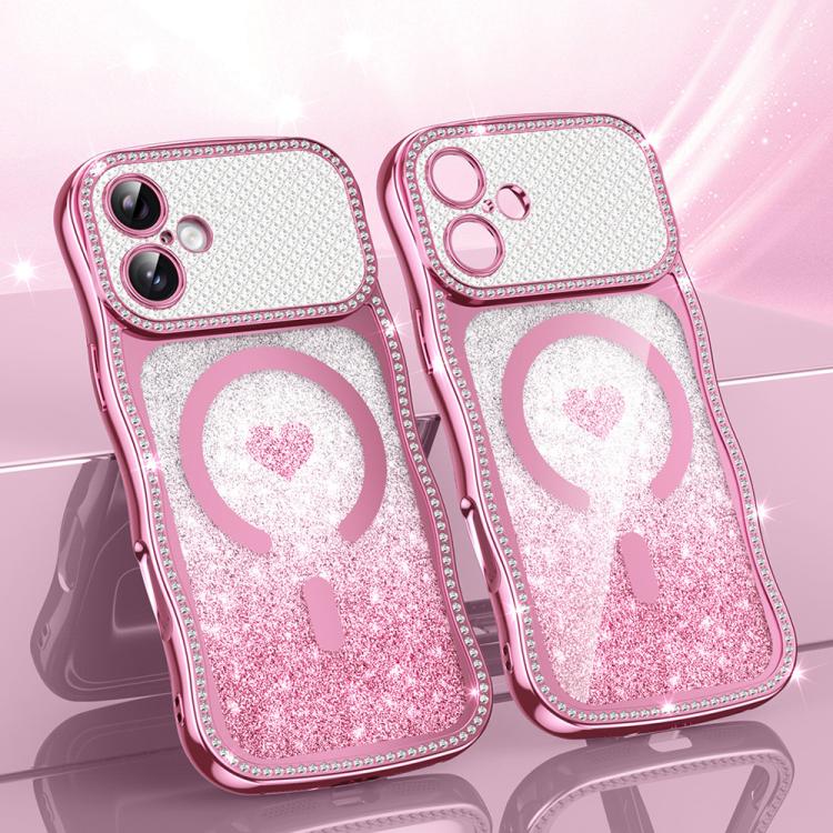 เคสโทรศัพท์ TPU ประกอบกรอบลายคลื่นดาวเพชรเคลือบไฟฟ้าพร้อมกลิตเตอร์หัวใจแม่เหล็ก สำหรับ iPhone 17 Pro Max, สำหรับ iPhone 17 Pro, สำหรับ iPhone 17, สำหรับ iPhone 16 Pro Max, สำหรับ iPhone 16 Pro, สำหรับ iPhone 16