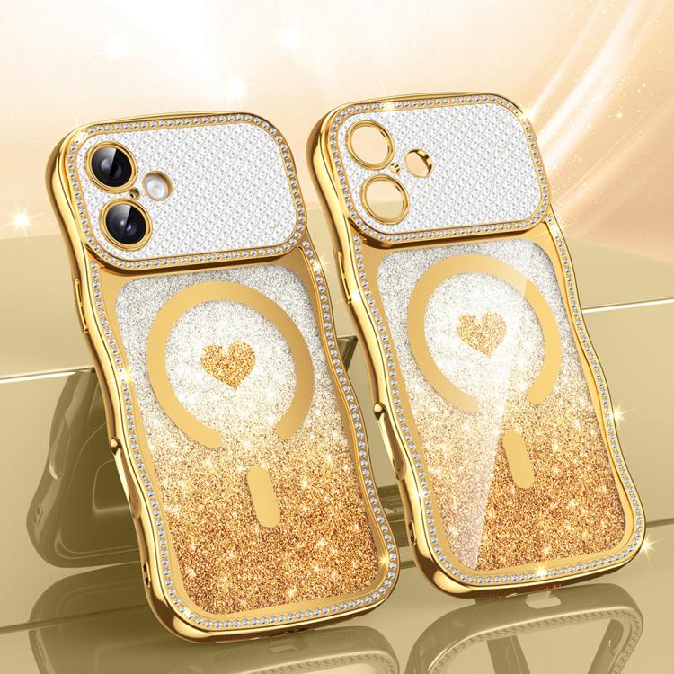 เคสโทรศัพท์ TPU ประกอบกรอบลายคลื่นดาวเพชรเคลือบไฟฟ้าพร้อมกลิตเตอร์หัวใจแม่เหล็ก สำหรับ iPhone 17 Pro Max, สำหรับ iPhone 17 Pro, สำหรับ iPhone 17, สำหรับ iPhone 16 Pro Max, สำหรับ iPhone 16 Pro, สำหรับ iPhone 16