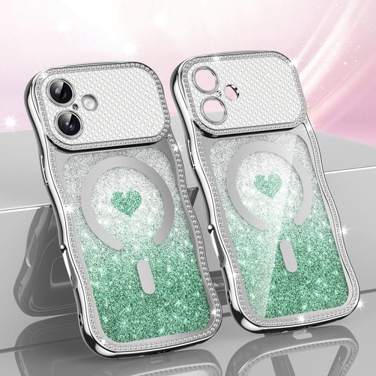 เคสโทรศัพท์ TPU ประกอบกรอบลายคลื่นดาวเพชรเคลือบไฟฟ้าพร้อมกลิตเตอร์หัวใจแม่เหล็ก สำหรับ iPhone 17 Pro Max, สำหรับ iPhone 17 Pro, สำหรับ iPhone 17, สำหรับ iPhone 16 Pro Max, สำหรับ iPhone 16 Pro, สำหรับ iPhone 16