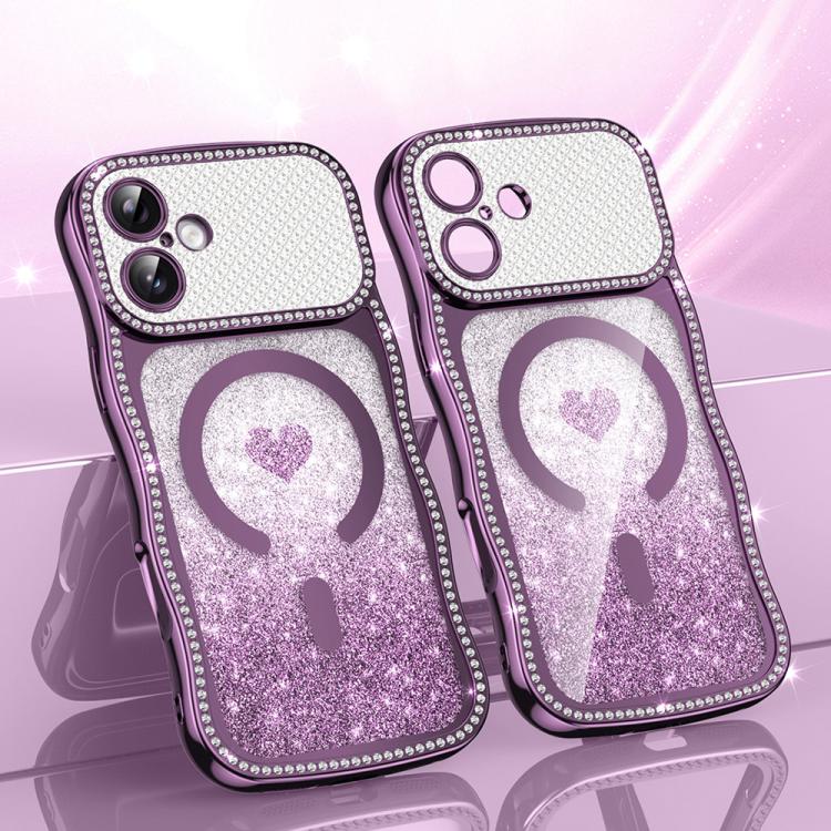 เคสโทรศัพท์ TPU ประกอบกรอบลายคลื่นดาวเพชรเคลือบไฟฟ้าพร้อมกลิตเตอร์หัวใจแม่เหล็ก สำหรับ iPhone 17 Pro Max, สำหรับ iPhone 17 Pro, สำหรับ iPhone 17, สำหรับ iPhone 16 Pro Max, สำหรับ iPhone 16 Pro, สำหรับ iPhone 16
