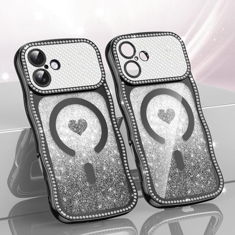 เคสโทรศัพท์ TPU ประกอบกรอบลายคลื่นดาวเพชรเคลือบไฟฟ้าพร้อมกลิตเตอร์หัวใจแม่เหล็ก สำหรับ iPhone 17 Pro Max, สำหรับ iPhone 17 Pro, สำหรับ iPhone 17, สำหรับ iPhone 16 Pro Max, สำหรับ iPhone 16 Pro, สำหรับ iPhone 16