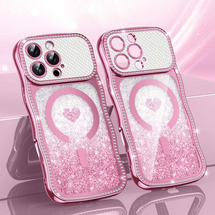 เคสโทรศัพท์ TPU ประกอบกรอบลายคลื่นดาวเพชรเคลือบไฟฟ้าพร้อมกลิตเตอร์หัวใจแม่เหล็ก สำหรับ iPhone 17 Pro Max, สำหรับ iPhone 17 Pro, สำหรับ iPhone 17, สำหรับ iPhone 16 Pro Max, สำหรับ iPhone 16 Pro, สำหรับ iPhone 16