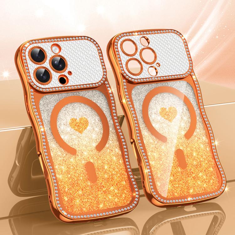 เคสโทรศัพท์ TPU ประกอบกรอบลายคลื่นดาวเพชรเคลือบไฟฟ้าพร้อมกลิตเตอร์หัวใจแม่เหล็ก สำหรับ iPhone 17 Pro Max, สำหรับ iPhone 17 Pro, สำหรับ iPhone 17, สำหรับ iPhone 16 Pro Max, สำหรับ iPhone 16 Pro, สำหรับ iPhone 16