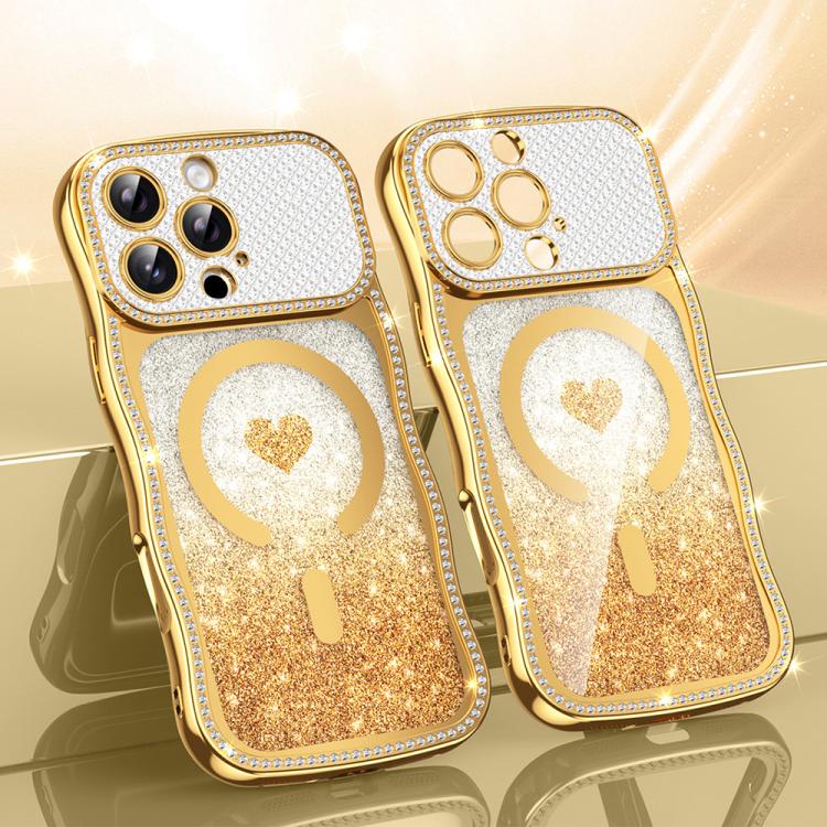 เคสโทรศัพท์ TPU ประกอบกรอบลายคลื่นดาวเพชรเคลือบไฟฟ้าพร้อมกลิตเตอร์หัวใจแม่เหล็ก สำหรับ iPhone 17 Pro Max, สำหรับ iPhone 17 Pro, สำหรับ iPhone 17, สำหรับ iPhone 16 Pro Max, สำหรับ iPhone 16 Pro, สำหรับ iPhone 16