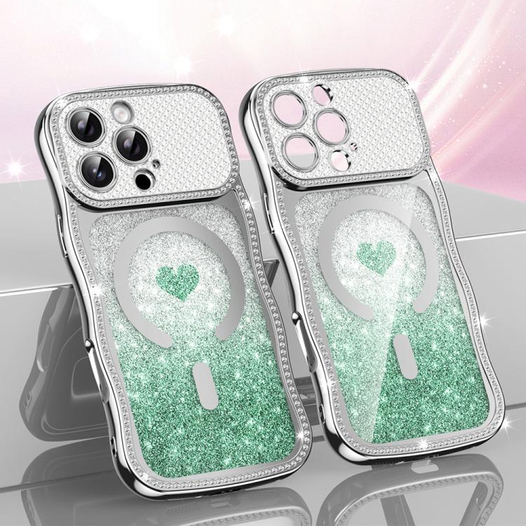 เคสโทรศัพท์ TPU ประกอบกรอบลายคลื่นดาวเพชรเคลือบไฟฟ้าพร้อมกลิตเตอร์หัวใจแม่เหล็ก สำหรับ iPhone 17 Pro Max, สำหรับ iPhone 17 Pro, สำหรับ iPhone 17, สำหรับ iPhone 16 Pro Max, สำหรับ iPhone 16 Pro, สำหรับ iPhone 16