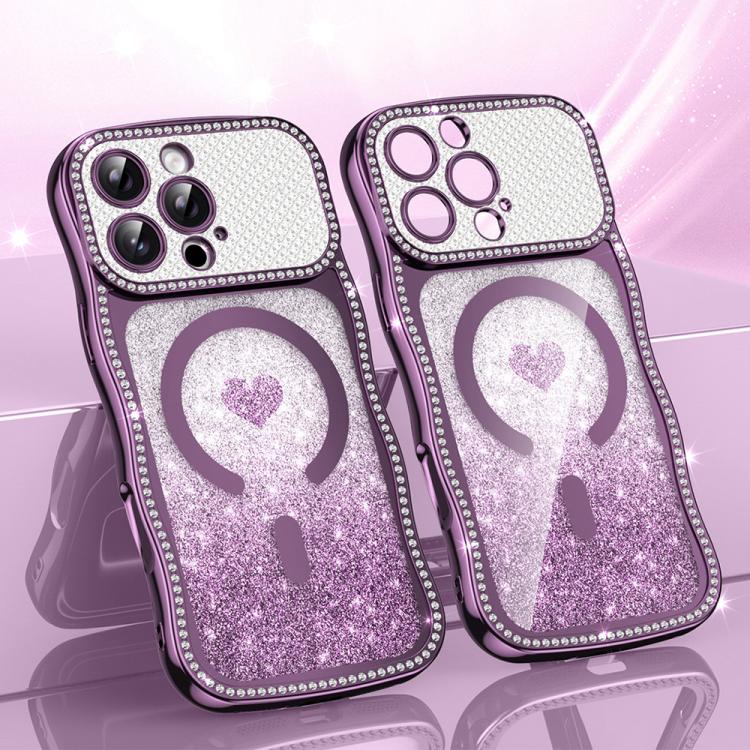 เคสโทรศัพท์ TPU ประกอบกรอบลายคลื่นดาวเพชรเคลือบไฟฟ้าพร้อมกลิตเตอร์หัวใจแม่เหล็ก สำหรับ iPhone 17 Pro Max, สำหรับ iPhone 17 Pro, สำหรับ iPhone 17, สำหรับ iPhone 16 Pro Max, สำหรับ iPhone 16 Pro, สำหรับ iPhone 16