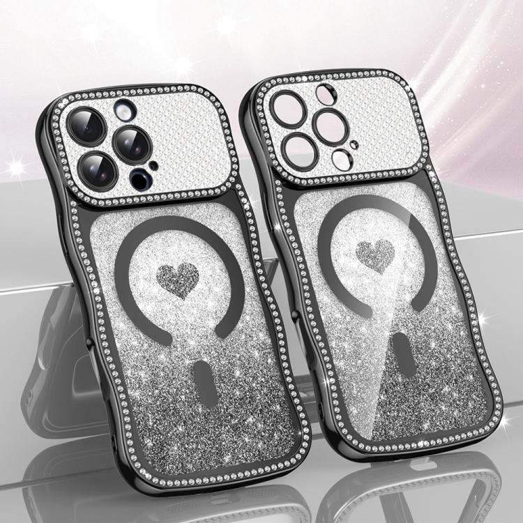เคสโทรศัพท์ TPU ประกอบกรอบลายคลื่นดาวเพชรเคลือบไฟฟ้าพร้อมกลิตเตอร์หัวใจแม่เหล็ก สำหรับ iPhone 17 Pro Max, สำหรับ iPhone 17 Pro, สำหรับ iPhone 17, สำหรับ iPhone 16 Pro Max, สำหรับ iPhone 16 Pro, สำหรับ iPhone 16