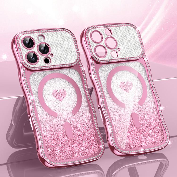 เคสโทรศัพท์ TPU ประกอบกรอบลายคลื่นดาวเพชรเคลือบไฟฟ้าพร้อมกลิตเตอร์หัวใจแม่เหล็ก สำหรับ iPhone 17 Pro Max, สำหรับ iPhone 17 Pro, สำหรับ iPhone 17, สำหรับ iPhone 16 Pro Max, สำหรับ iPhone 16 Pro, สำหรับ iPhone 16