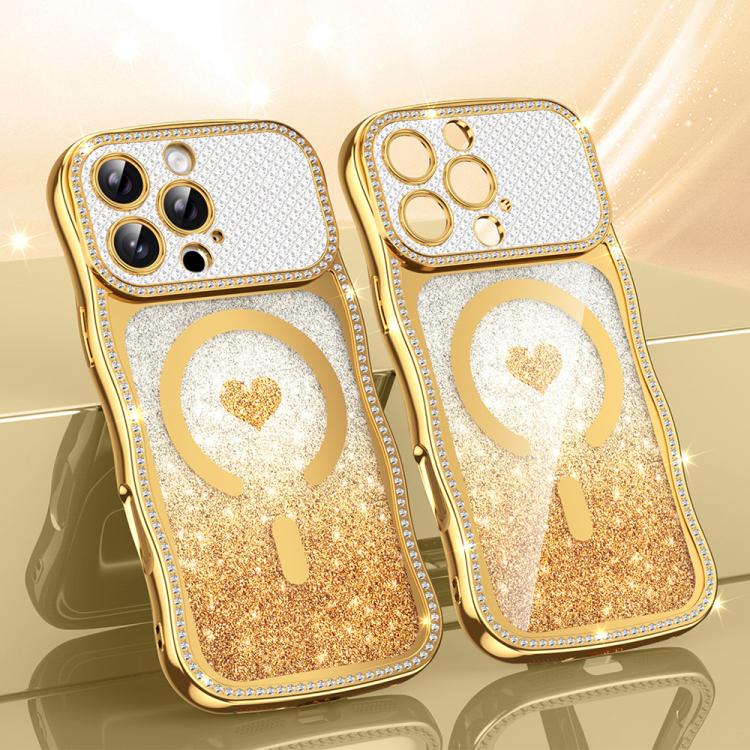 เคสโทรศัพท์ TPU ประกอบกรอบลายคลื่นดาวเพชรเคลือบไฟฟ้าพร้อมกลิตเตอร์หัวใจแม่เหล็ก สำหรับ iPhone 17 Pro Max, สำหรับ iPhone 17 Pro, สำหรับ iPhone 17, สำหรับ iPhone 16 Pro Max, สำหรับ iPhone 16 Pro, สำหรับ iPhone 16