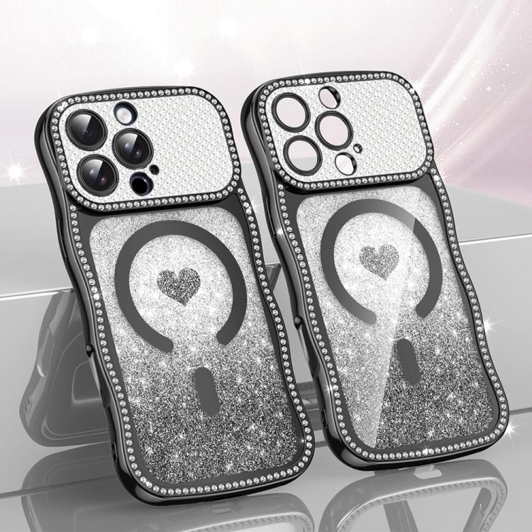 เคสโทรศัพท์ TPU ประกอบกรอบลายคลื่นดาวเพชรเคลือบไฟฟ้าพร้อมกลิตเตอร์หัวใจแม่เหล็ก สำหรับ iPhone 17 Pro Max, สำหรับ iPhone 17 Pro, สำหรับ iPhone 17, สำหรับ iPhone 16 Pro Max, สำหรับ iPhone 16 Pro, สำหรับ iPhone 16
