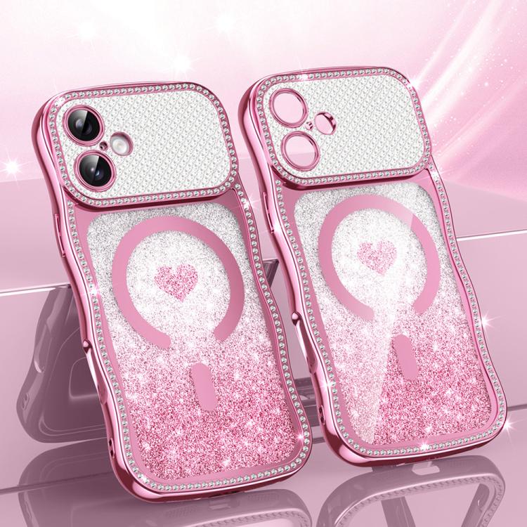 เคสโทรศัพท์ TPU ประกอบกรอบลายคลื่นดาวเพชรเคลือบไฟฟ้าพร้อมกลิตเตอร์หัวใจแม่เหล็ก สำหรับ iPhone 17 Pro Max, สำหรับ iPhone 17 Pro, สำหรับ iPhone 17, สำหรับ iPhone 16 Pro Max, สำหรับ iPhone 16 Pro, สำหรับ iPhone 16