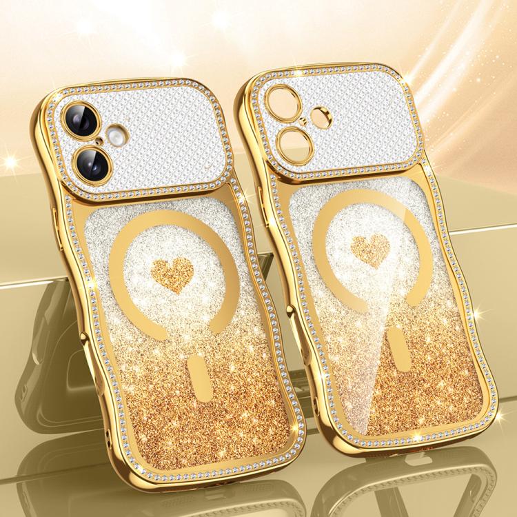 เคสโทรศัพท์ TPU ประกอบกรอบลายคลื่นดาวเพชรเคลือบไฟฟ้าพร้อมกลิตเตอร์หัวใจแม่เหล็ก สำหรับ iPhone 17 Pro Max, สำหรับ iPhone 17 Pro, สำหรับ iPhone 17, สำหรับ iPhone 16 Pro Max, สำหรับ iPhone 16 Pro, สำหรับ iPhone 16