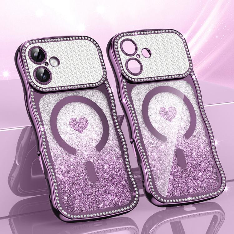 เคสโทรศัพท์ TPU ประกอบกรอบลายคลื่นดาวเพชรเคลือบไฟฟ้าพร้อมกลิตเตอร์หัวใจแม่เหล็ก สำหรับ iPhone 17 Pro Max, สำหรับ iPhone 17 Pro, สำหรับ iPhone 17, สำหรับ iPhone 16 Pro Max, สำหรับ iPhone 16 Pro, สำหรับ iPhone 16