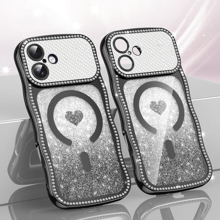 เคสโทรศัพท์ TPU ประกอบกรอบลายคลื่นดาวเพชรเคลือบไฟฟ้าพร้อมกลิตเตอร์หัวใจแม่เหล็ก สำหรับ iPhone 17 Pro Max, สำหรับ iPhone 17 Pro, สำหรับ iPhone 17, สำหรับ iPhone 16 Pro Max, สำหรับ iPhone 16 Pro, สำหรับ iPhone 16