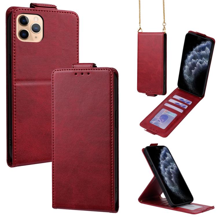 เคสโทรศัพท์หนังวีแกนสีพื้นแบบปกพลิกแนวตั้งพร้อมสายสะพายข้าง สำหรับ iPhone 11 Pro Max, สำหรับ iPhone 11, สำหรับ iPhone 11 Pro