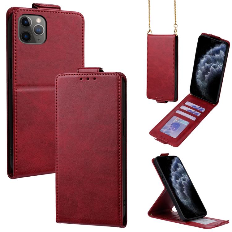 เคสโทรศัพท์หนังวีแกนสีพื้นแบบปกพลิกแนวตั้งพร้อมสายสะพายข้าง สำหรับ iPhone 11 Pro Max, สำหรับ iPhone 11, สำหรับ iPhone 11 Pro