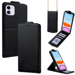 เคสโทรศัพท์หนังวีแกนสีพื้นแบบปกพลิกแนวตั้งพร้อมสายสะพายข้าง สำหรับ iPhone 11 Pro Max, สำหรับ iPhone 11, สำหรับ iPhone 11 Pro
