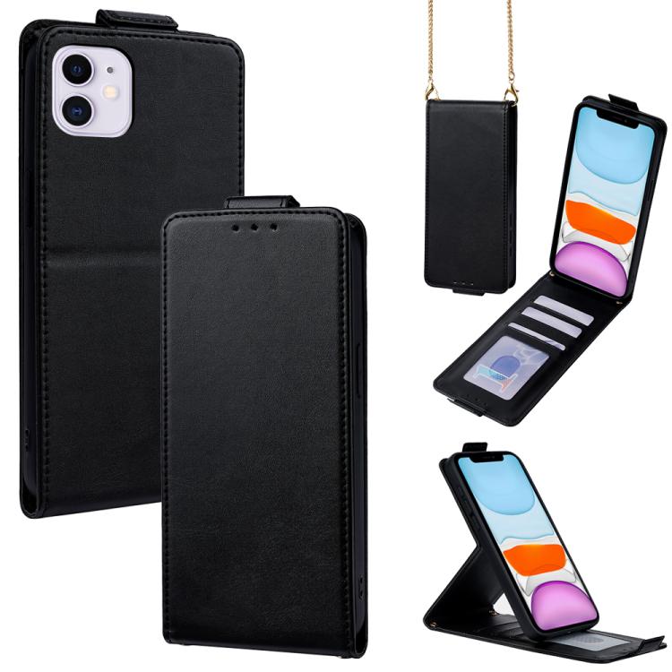 เคสโทรศัพท์หนังวีแกนสีพื้นแบบปกพลิกแนวตั้งพร้อมสายสะพายข้าง สำหรับ iPhone 11 Pro Max, สำหรับ iPhone 11, สำหรับ iPhone 11 Pro