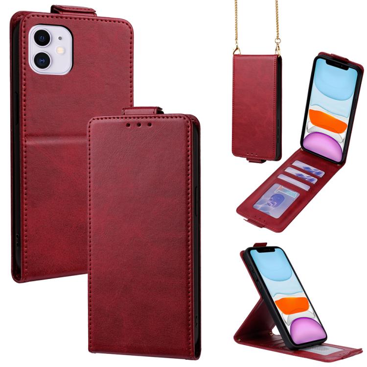 เคสโทรศัพท์หนังวีแกนสีพื้นแบบปกพลิกแนวตั้งพร้อมสายสะพายข้าง สำหรับ iPhone 11 Pro Max, สำหรับ iPhone 11, สำหรับ iPhone 11 Pro