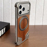 เคสโทรศัพท์แม่เหล็กแบบไม่มีกรอบโลหะหมุน 360 องศาสี Armor ไม้วอลนัท สำหรับ iPhone 17 Pro Max, สำหรับ iPhone 17 Pro