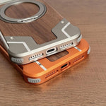 เคสโทรศัพท์แม่เหล็กแบบไม่มีกรอบโลหะหมุน 360 องศาสี Armor ไม้วอลนัท สำหรับ iPhone 17 Pro Max, สำหรับ iPhone 17 Pro