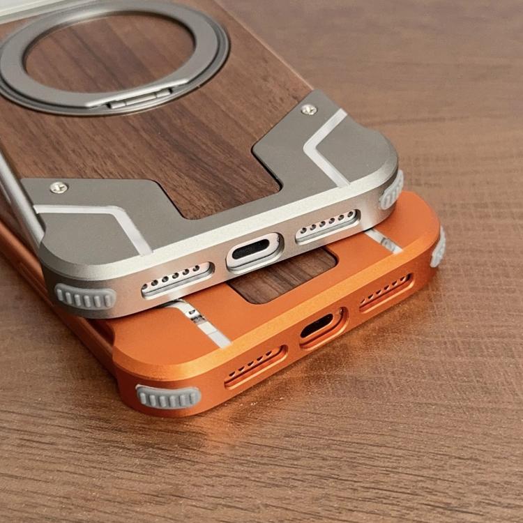 เคสโทรศัพท์แม่เหล็กแบบไม่มีกรอบโลหะหมุน 360 องศาสี Armor ไม้วอลนัท สำหรับ iPhone 17 Pro Max, สำหรับ iPhone 17 Pro