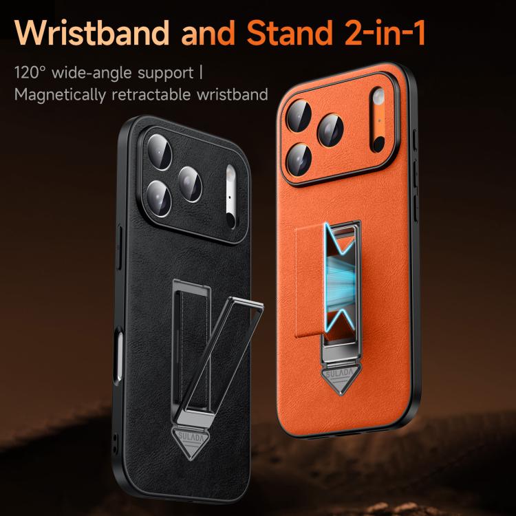 เคสโทรศัพท์หนังเทียมพร้อมที่จับโลหะซ่อนและสายรัดข้อมือ SULADA สำหรับ iPhone 17 Pro Max, สำหรับ iPhone 17 Pro, สำหรับ iPhone 17, สำหรับ iPhone 16 Pro Max, สำหรับ iPhone 16 Pro, สำหรับ iPhone 16