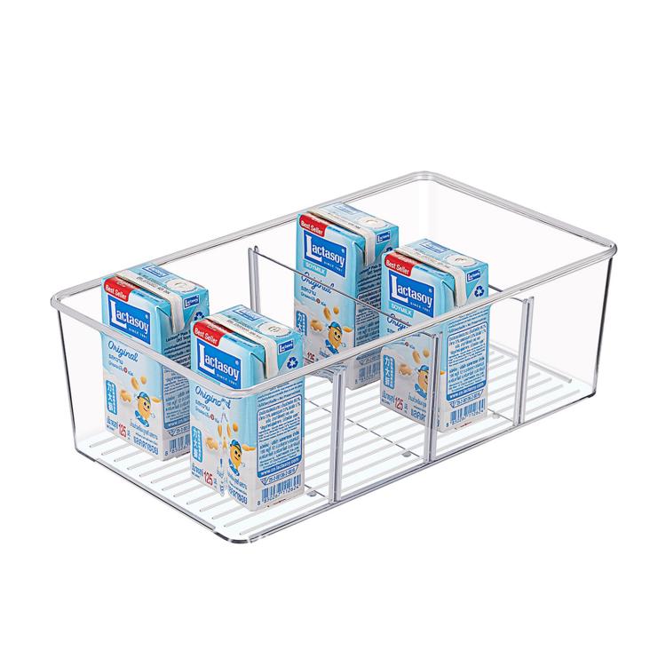 กล่องเก็บของบนโต๊ะทำงาน 4 ช่อง พร้อมแผ่นกั้นถอดได้ กล่องเก็บของใส