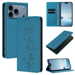 เคสโทรศัพท์หนังวีแกนลายแมวน่ารักปั๊มลายแม่เหล็กและ RFID สำหรับ iPhone 17e / 16e, สำหรับ iPhone 17 Pro Max, สำหรับ iPhone 17 Pro, สำหรับ iPhone 17