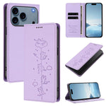 เคสโทรศัพท์หนังวีแกนลายแมวน่ารักปั๊มลายแม่เหล็กและ RFID สำหรับ iPhone 17e / 16e, สำหรับ iPhone 17 Pro Max, สำหรับ iPhone 17 Pro, สำหรับ iPhone 17