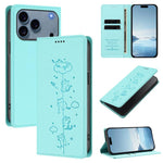 เคสโทรศัพท์หนังวีแกนลายแมวน่ารักปั๊มลายแม่เหล็กและ RFID สำหรับ iPhone 17e / 16e, สำหรับ iPhone 17 Pro Max, สำหรับ iPhone 17 Pro, สำหรับ iPhone 17