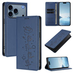 เคสโทรศัพท์หนังวีแกนลายแมวน่ารักปั๊มลายแม่เหล็กและ RFID สำหรับ iPhone 17e / 16e, สำหรับ iPhone 17 Pro Max, สำหรับ iPhone 17 Pro, สำหรับ iPhone 17