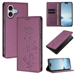 เคสโทรศัพท์หนังวีแกนลายแมวน่ารักปั๊มลายแม่เหล็กและ RFID สำหรับ iPhone 17e / 16e, สำหรับ iPhone 17 Pro Max, สำหรับ iPhone 17 Pro, สำหรับ iPhone 17