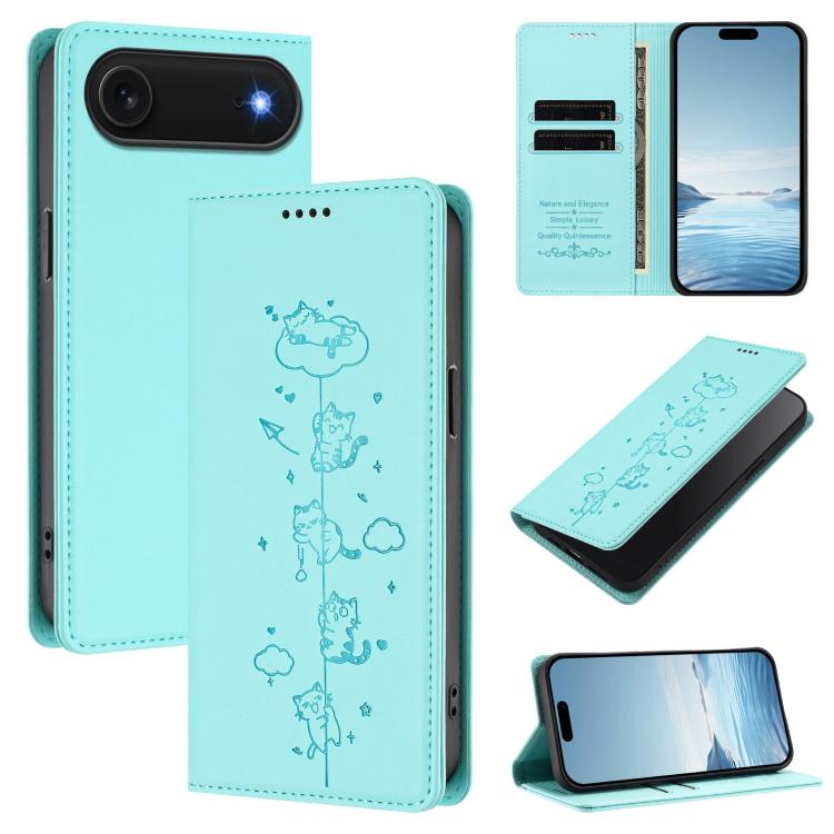 เคสโทรศัพท์หนังวีแกนลายแมวสวยน่ารักพร้อมแม่เหล็ก RFID สำหรับ iPhone Air, สำหรับ iPhone 16 Pro Max, สำหรับ iPhone 16 Pro, สำหรับ iPhone 16 Plus