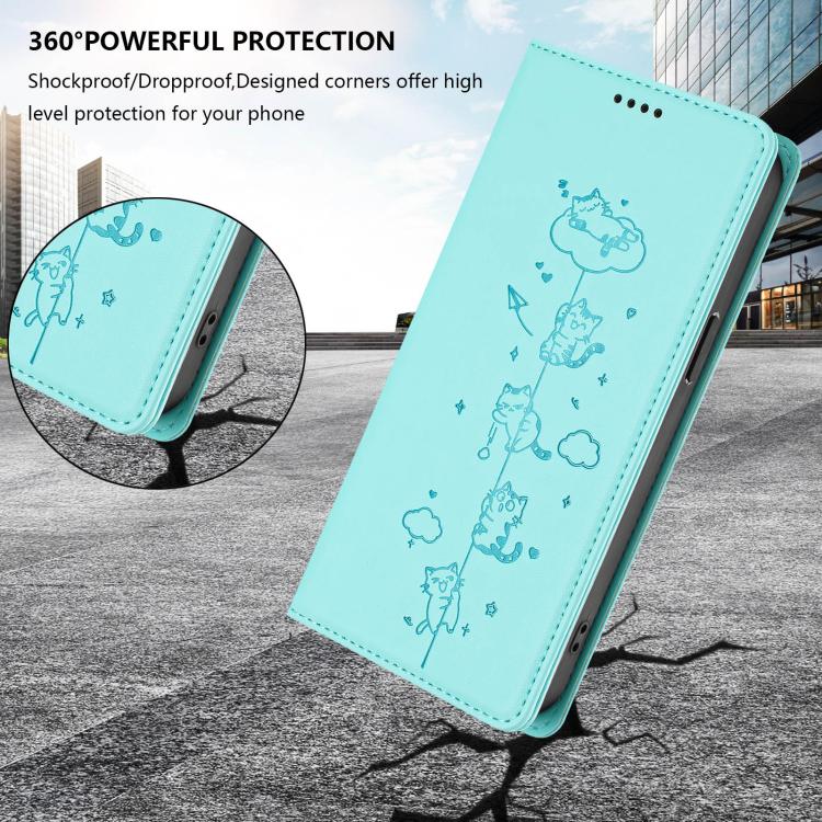 เคสโทรศัพท์หนังวีแกนลายแมวสวยน่ารักพร้อมแม่เหล็ก RFID สำหรับ iPhone Air, สำหรับ iPhone 16 Pro Max, สำหรับ iPhone 16 Pro, สำหรับ iPhone 16 Plus