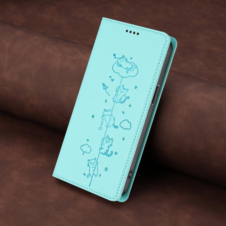 เคสโทรศัพท์หนังวีแกนลายแมวสวยน่ารักพร้อมแม่เหล็ก RFID สำหรับ iPhone Air, สำหรับ iPhone 16 Pro Max, สำหรับ iPhone 16 Pro, สำหรับ iPhone 16 Plus