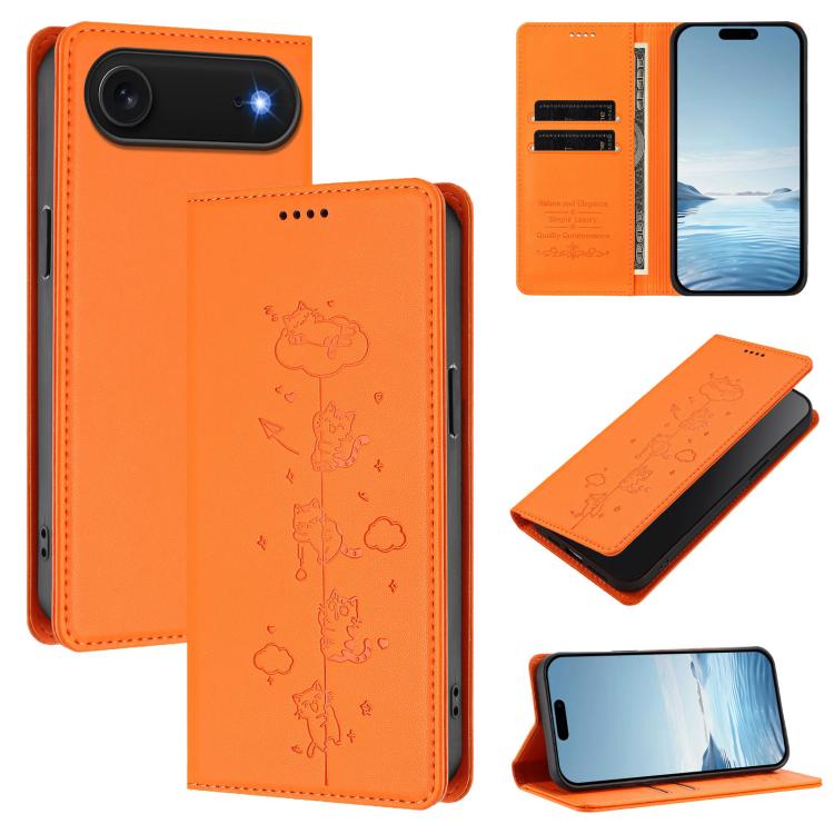 เคสโทรศัพท์หนังวีแกนลายแมวสวยน่ารักพร้อมแม่เหล็ก RFID สำหรับ iPhone Air, สำหรับ iPhone 16 Pro Max, สำหรับ iPhone 16 Pro, สำหรับ iPhone 16 Plus