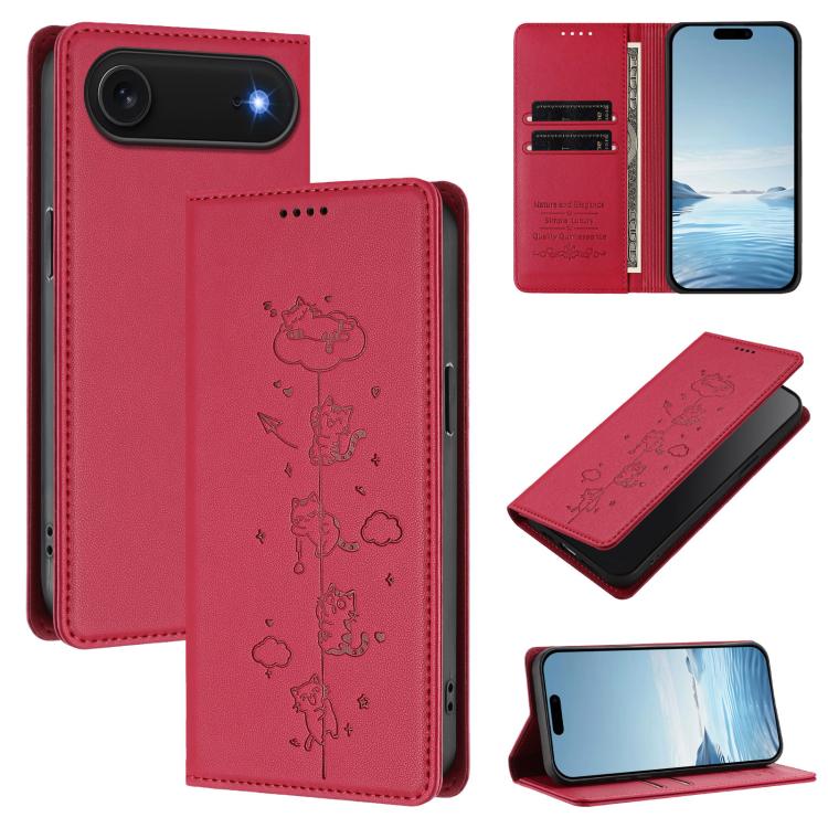 เคสโทรศัพท์หนังวีแกนลายแมวสวยน่ารักพร้อมแม่เหล็ก RFID สำหรับ iPhone Air, สำหรับ iPhone 16 Pro Max, สำหรับ iPhone 16 Pro, สำหรับ iPhone 16 Plus