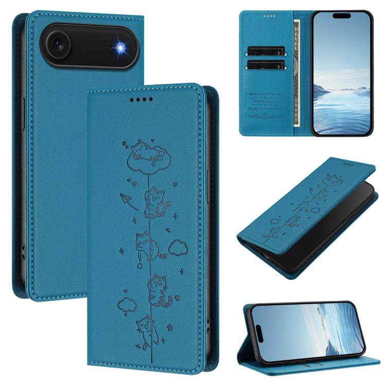 เคสโทรศัพท์หนังวีแกนลายแมวสวยน่ารักพร้อมแม่เหล็ก RFID สำหรับ iPhone Air, สำหรับ iPhone 16 Pro Max, สำหรับ iPhone 16 Pro, สำหรับ iPhone 16 Plus