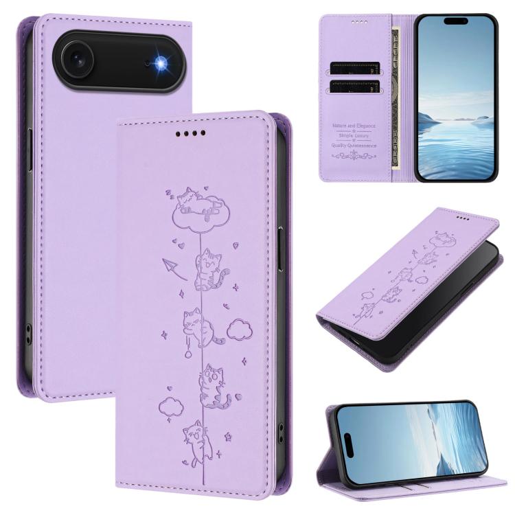เคสโทรศัพท์หนังวีแกนลายแมวสวยน่ารักพร้อมแม่เหล็ก RFID สำหรับ iPhone Air, สำหรับ iPhone 16 Pro Max, สำหรับ iPhone 16 Pro, สำหรับ iPhone 16 Plus