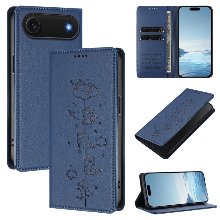 เคสโทรศัพท์หนังวีแกนลายแมวสวยน่ารักพร้อมแม่เหล็ก RFID สำหรับ iPhone Air, สำหรับ iPhone 16 Pro Max, สำหรับ iPhone 16 Pro, สำหรับ iPhone 16 Plus