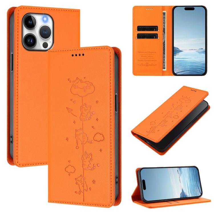 เคสโทรศัพท์หนังวีแกนลายแมวสวยน่ารักพร้อมแม่เหล็ก RFID สำหรับ iPhone Air, สำหรับ iPhone 16 Pro Max, สำหรับ iPhone 16 Pro, สำหรับ iPhone 16 Plus