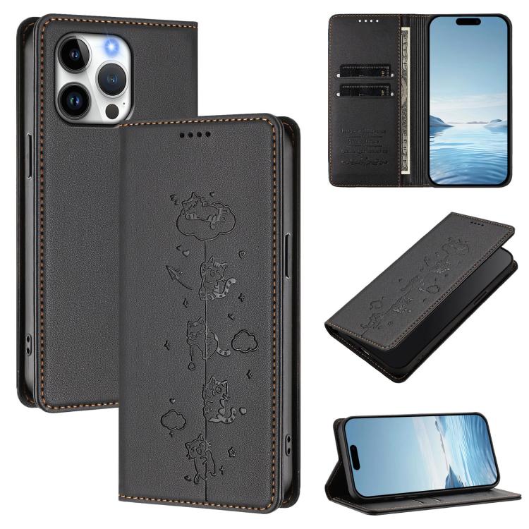 เคสโทรศัพท์หนังวีแกนลายแมวสวยน่ารักพร้อมแม่เหล็ก RFID สำหรับ iPhone Air, สำหรับ iPhone 16 Pro Max, สำหรับ iPhone 16 Pro, สำหรับ iPhone 16 Plus