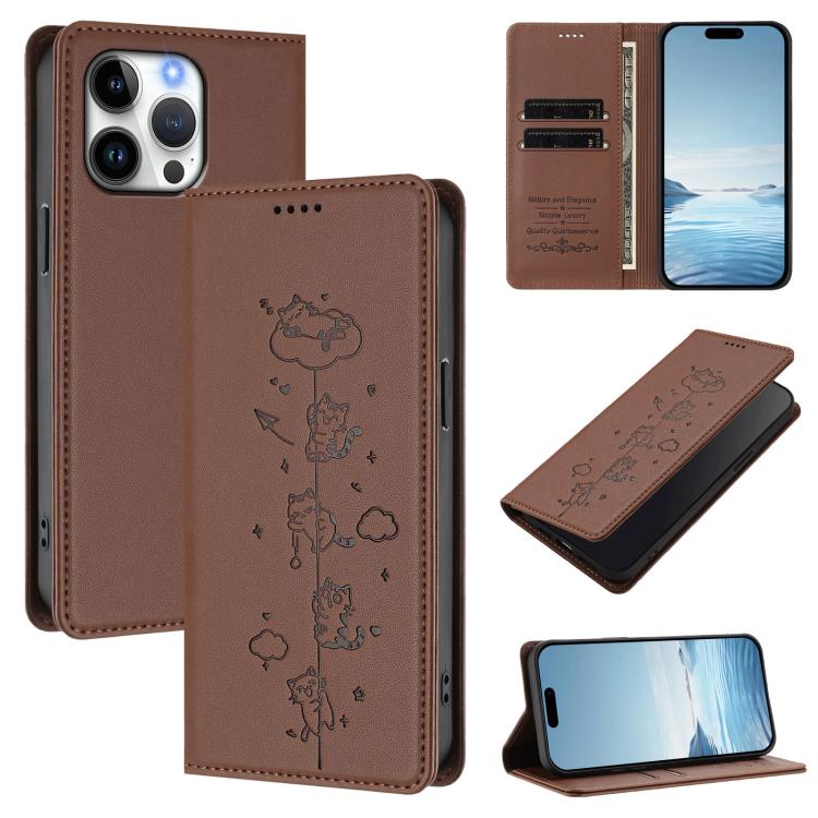 เคสโทรศัพท์หนังวีแกนลายแมวสวยน่ารักพร้อมแม่เหล็ก RFID สำหรับ iPhone Air, สำหรับ iPhone 16 Pro Max, สำหรับ iPhone 16 Pro, สำหรับ iPhone 16 Plus