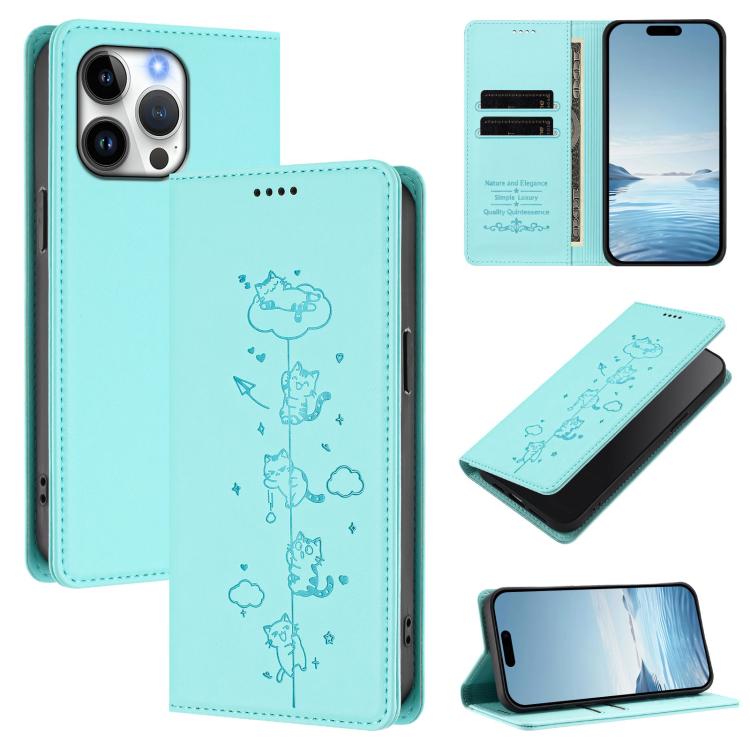 เคสโทรศัพท์หนังวีแกนลายแมวสวยน่ารักพร้อมแม่เหล็ก RFID สำหรับ iPhone Air, สำหรับ iPhone 16 Pro Max, สำหรับ iPhone 16 Pro, สำหรับ iPhone 16 Plus