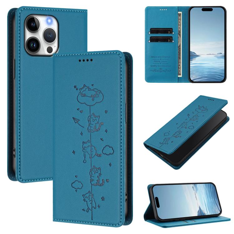 เคสโทรศัพท์หนังวีแกนลายแมวสวยน่ารักพร้อมแม่เหล็ก RFID สำหรับ iPhone Air, สำหรับ iPhone 16 Pro Max, สำหรับ iPhone 16 Pro, สำหรับ iPhone 16 Plus